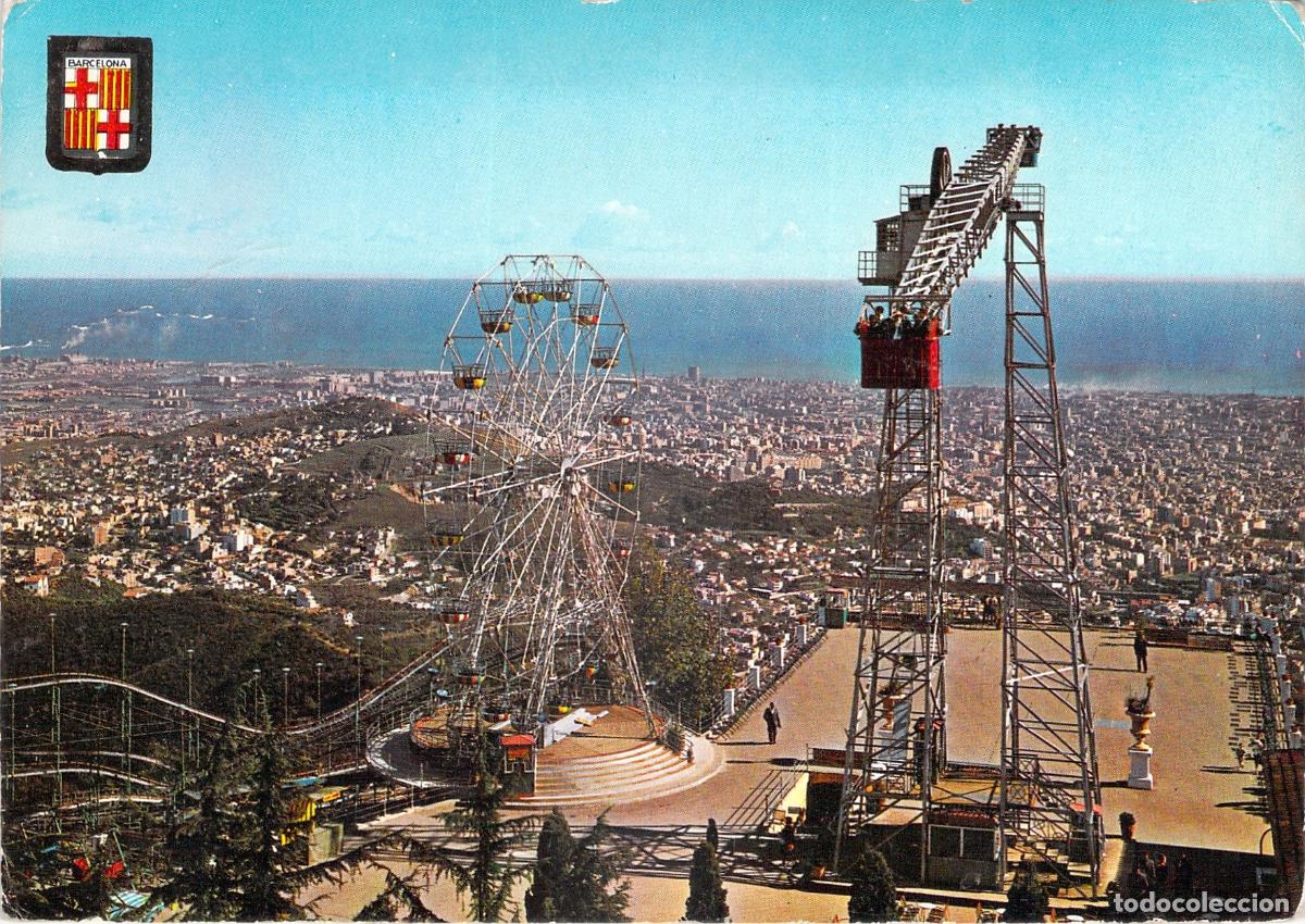 Postales: Postal de Barcelona - Parque de Atracciones Tibidabo con Noria y Talaia