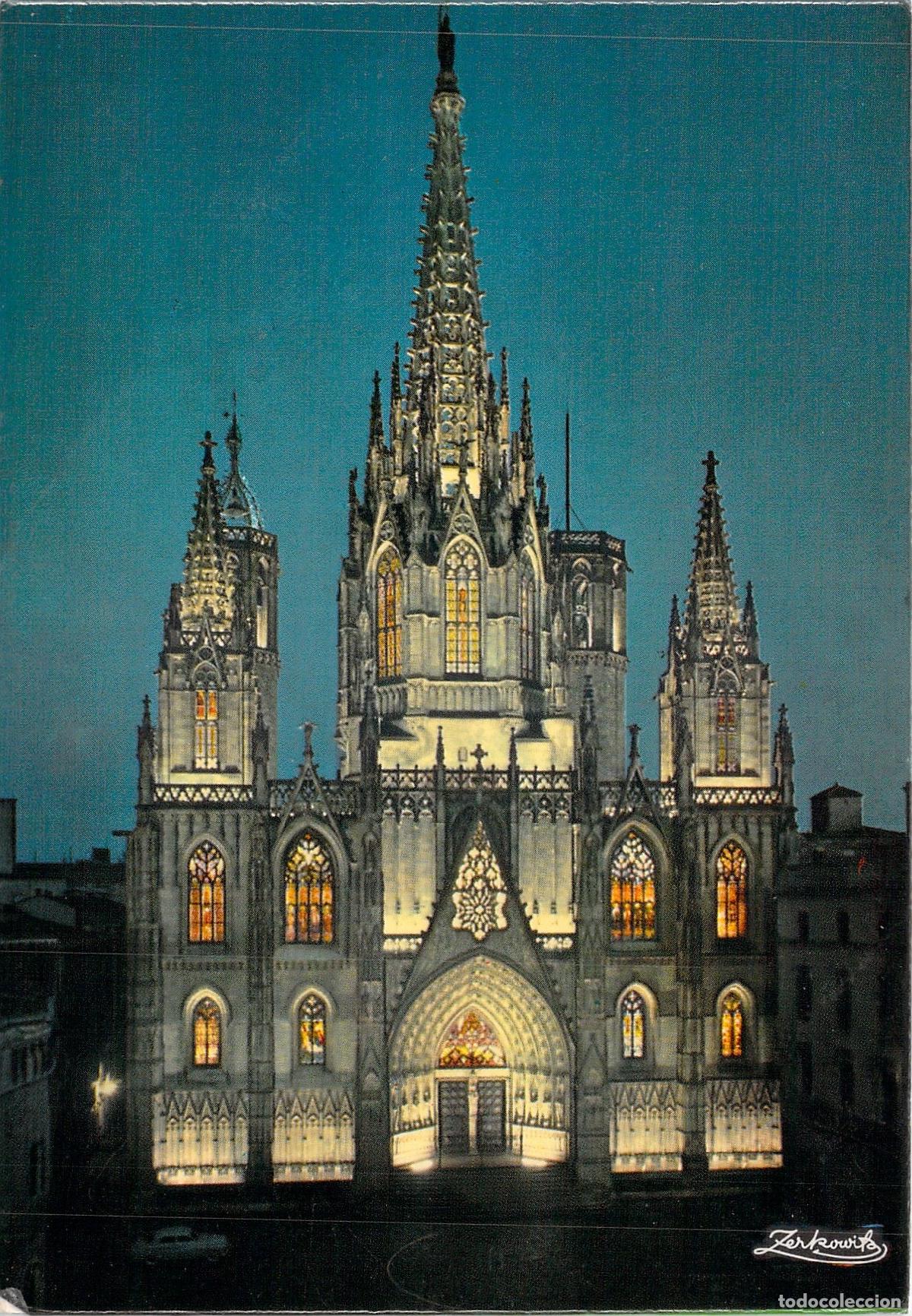 Postkarten: Postal de la Catedral de Barcelona Iluminada de Noche