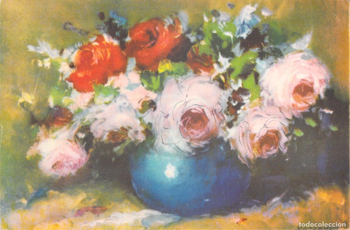 Postales: Postal de arte con pintura de flores en jarr&oacute;n, estilo bodeg&oacute;n