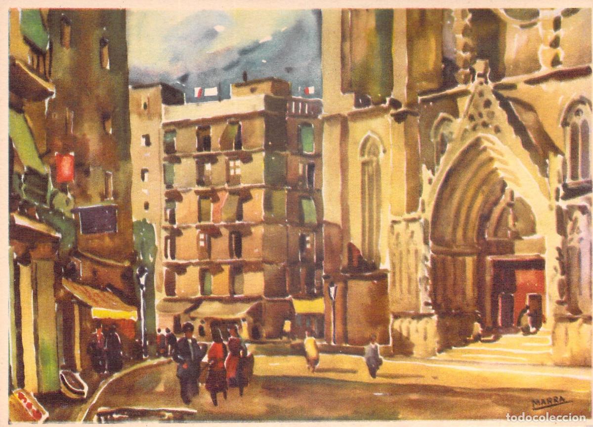 Postales: Postal de la iglesia de Santa Mar&iacute;a del Mar en Barcelona PINTURA PERE MARRA