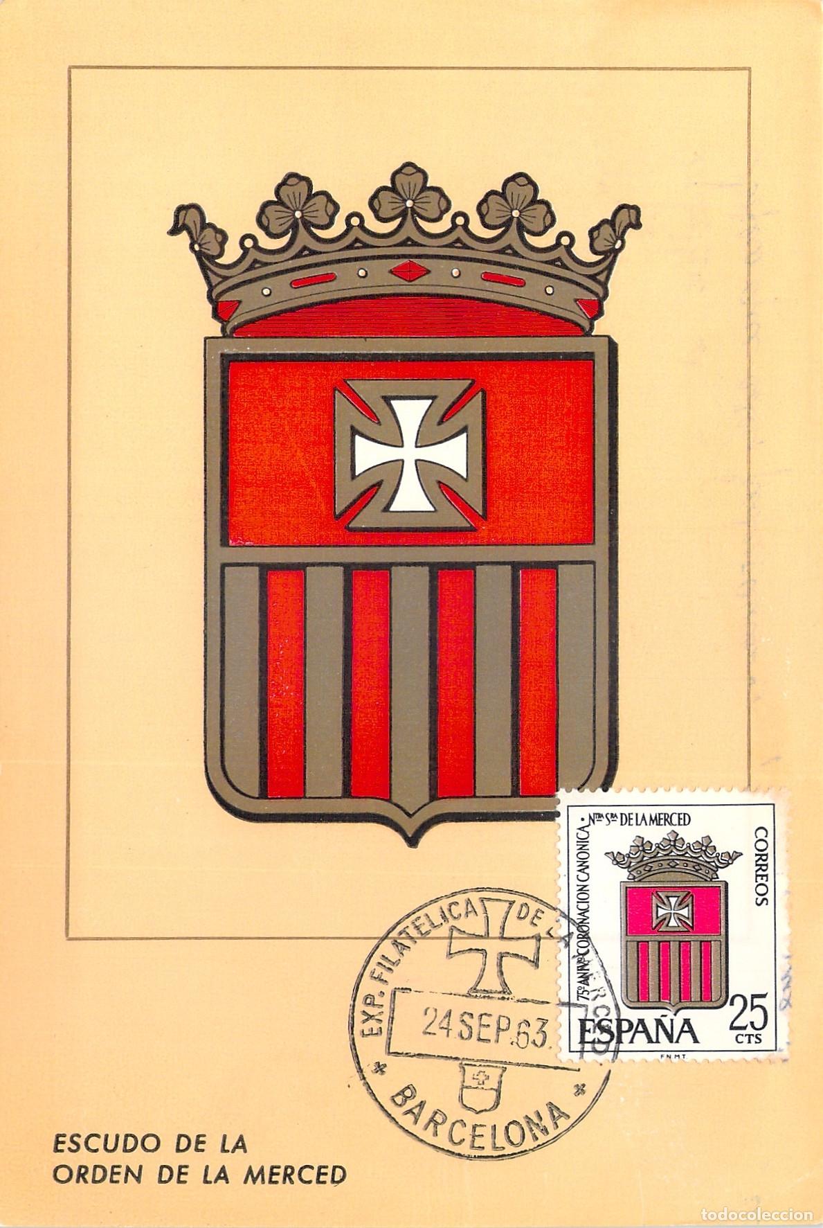 Postales: Postal con escudo de la Orden de la Merced en Barcelona