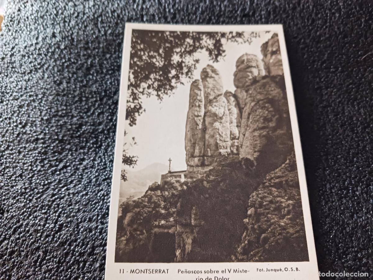 Postales: 11 montserrat, pe&ntilde;asco sobre el V misterio de dolor, foto junque, hueco grabado riusset