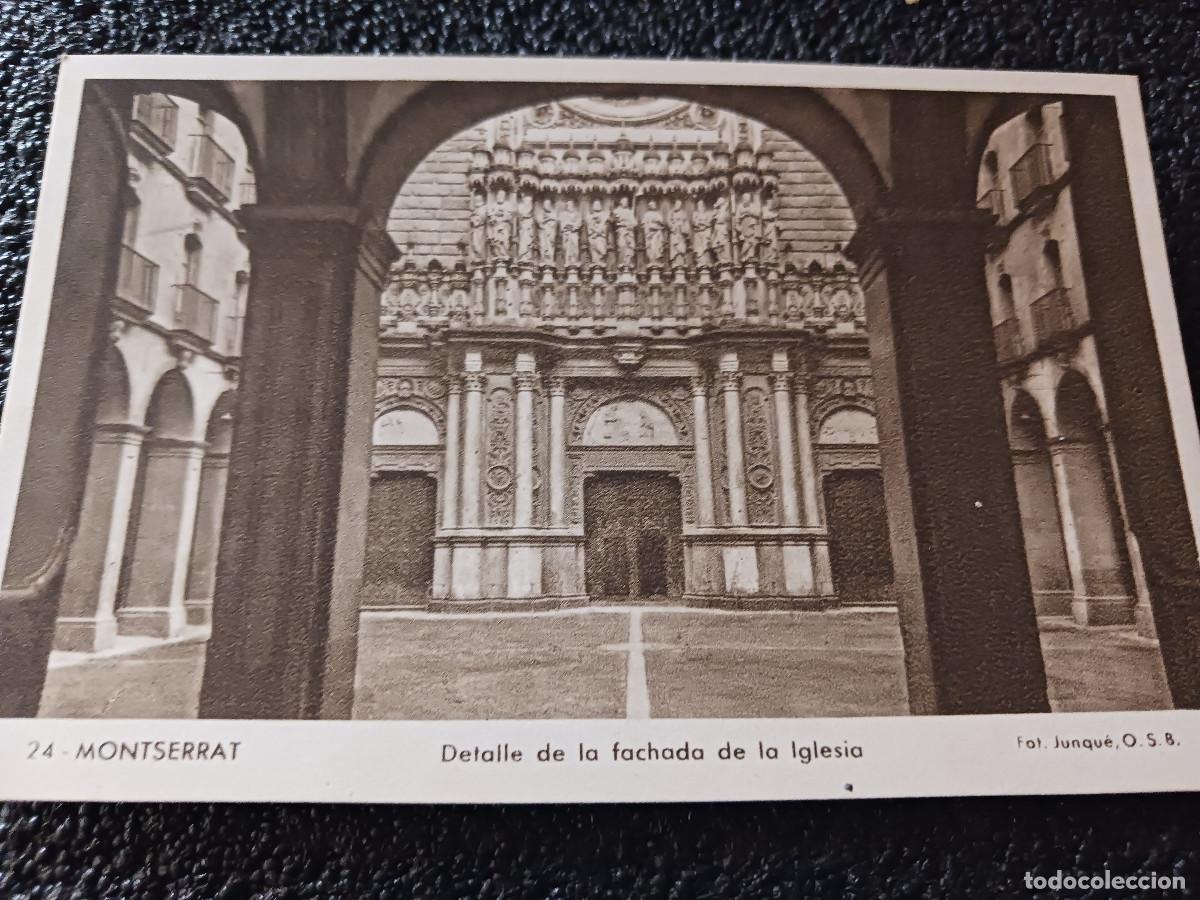 Postales: 24 montserrat, detalle de la fachada de la iglesia, foto junque, hueco grabado riusset