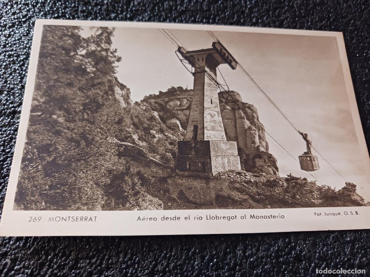 Postales: 269 montserrat, aereo desde el rio llobregat al monasterio, foto junque, hueco grabado riusset