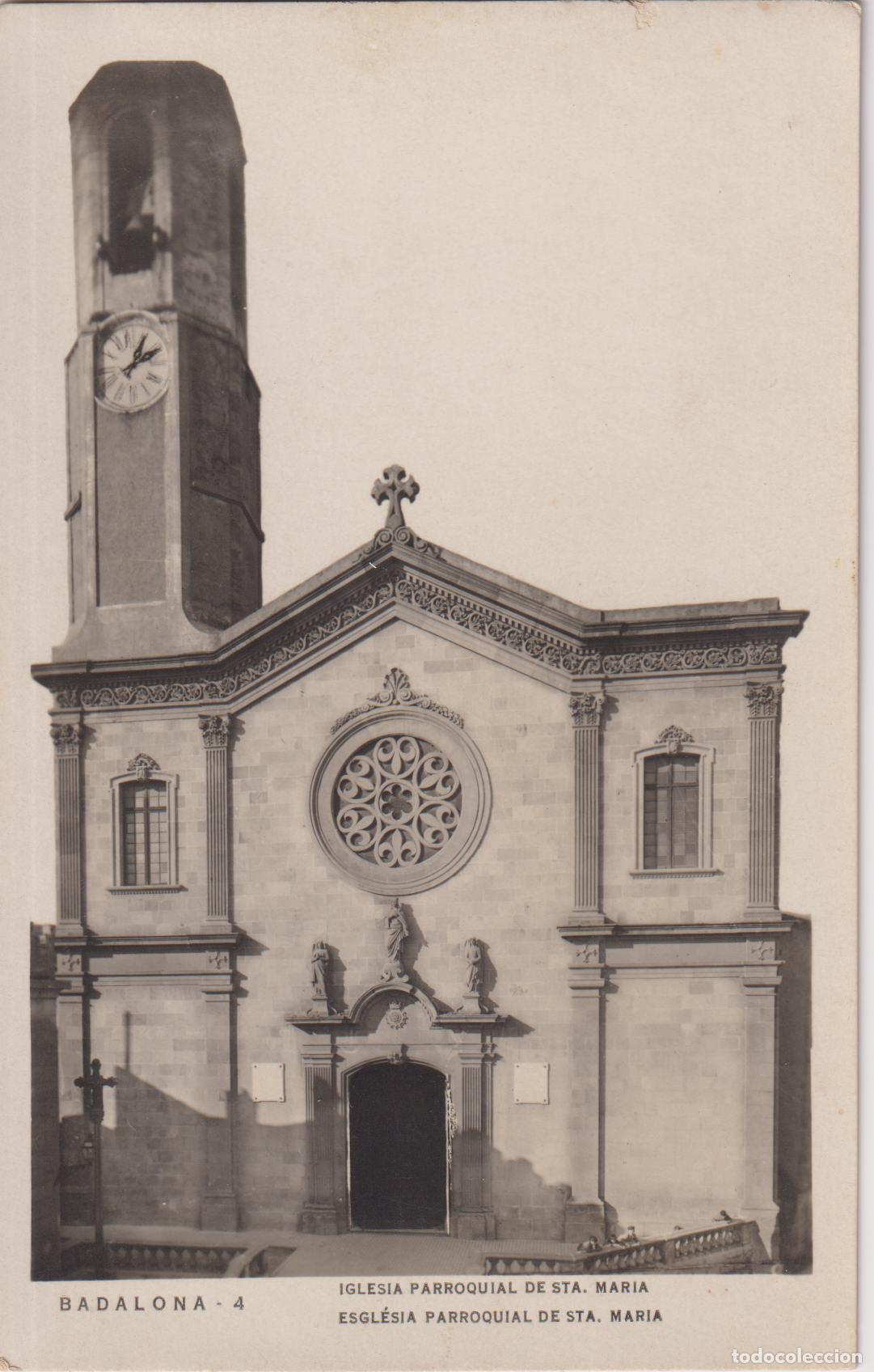 Postales: BADALONA, ESGLESIA PARROQUIAL DE SANTA MARIA &ndash; CASA RIERA, LIBRERIA N&ordm;4 &ndash; S/C