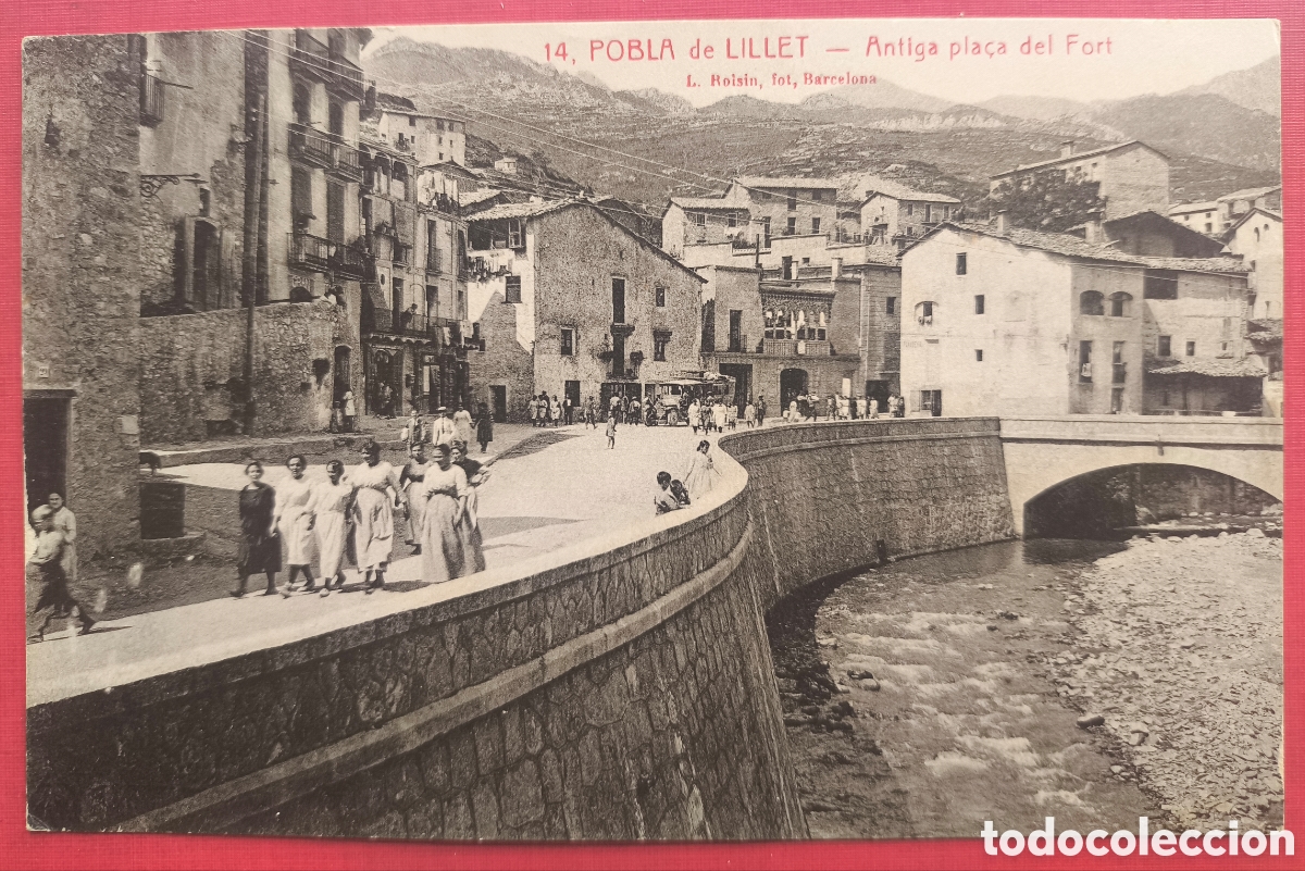 Postales: LA POBLA DE LILLET PLA&Ccedil;A DEL FORT POSTAL ANIMADA FOTOTIPIA BERGUED&Agrave; C. 1915