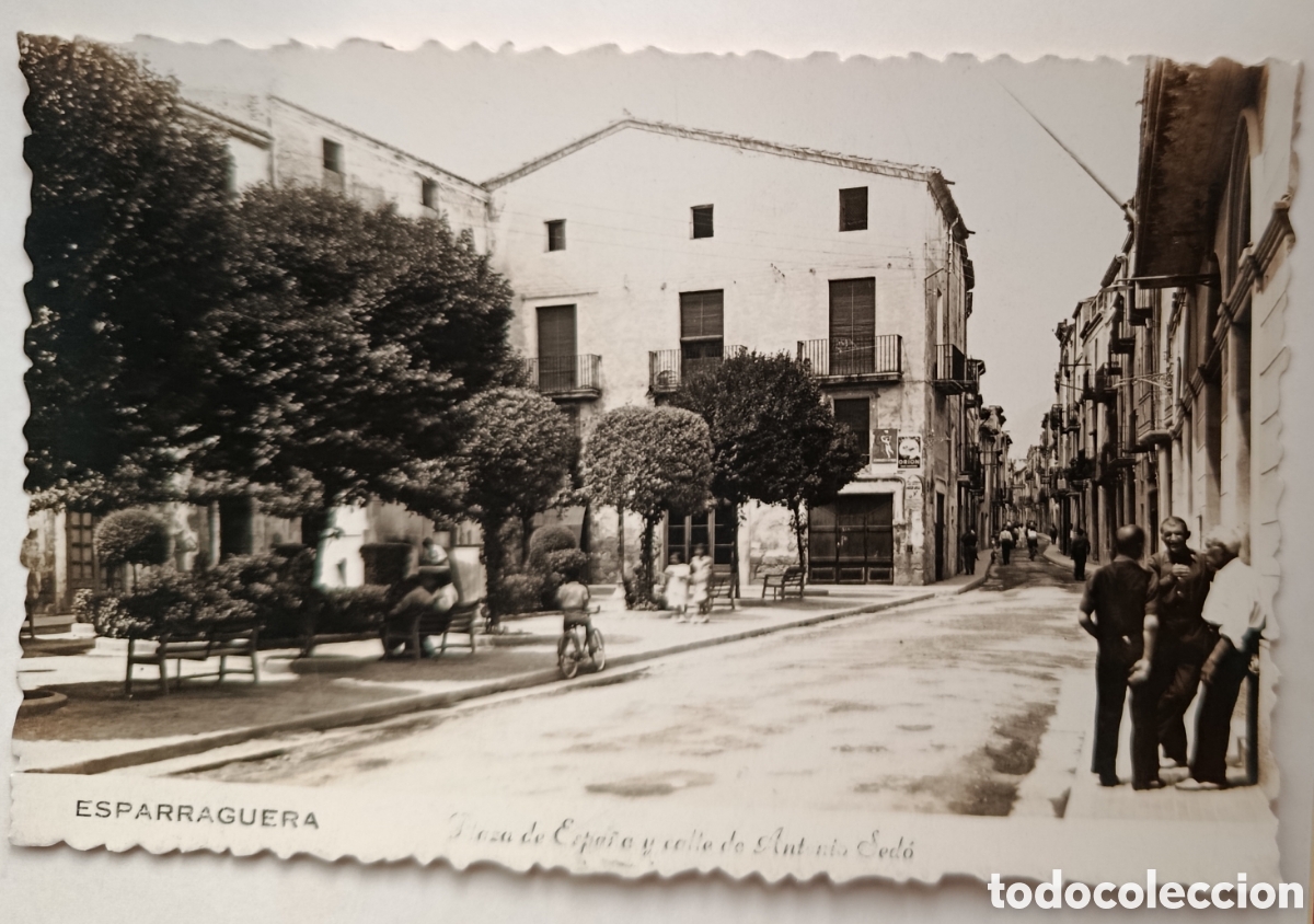 Postales: POSTAL FOTOGRAFICA DE ESPARRAGUERA - plaza de espa&ntilde;a y calle de antonio sedo - BARCELONA