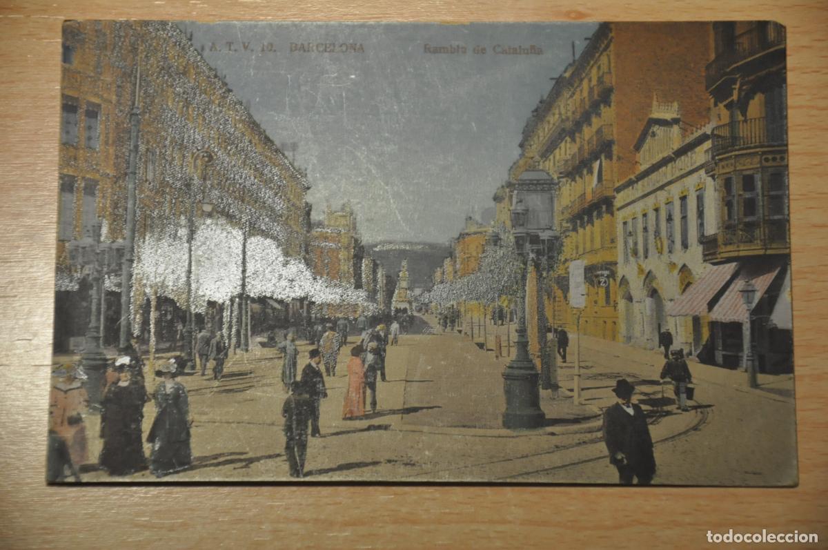 Postales: postal coloreada barcelona, rambla de catalu&ntilde;a, atv 10