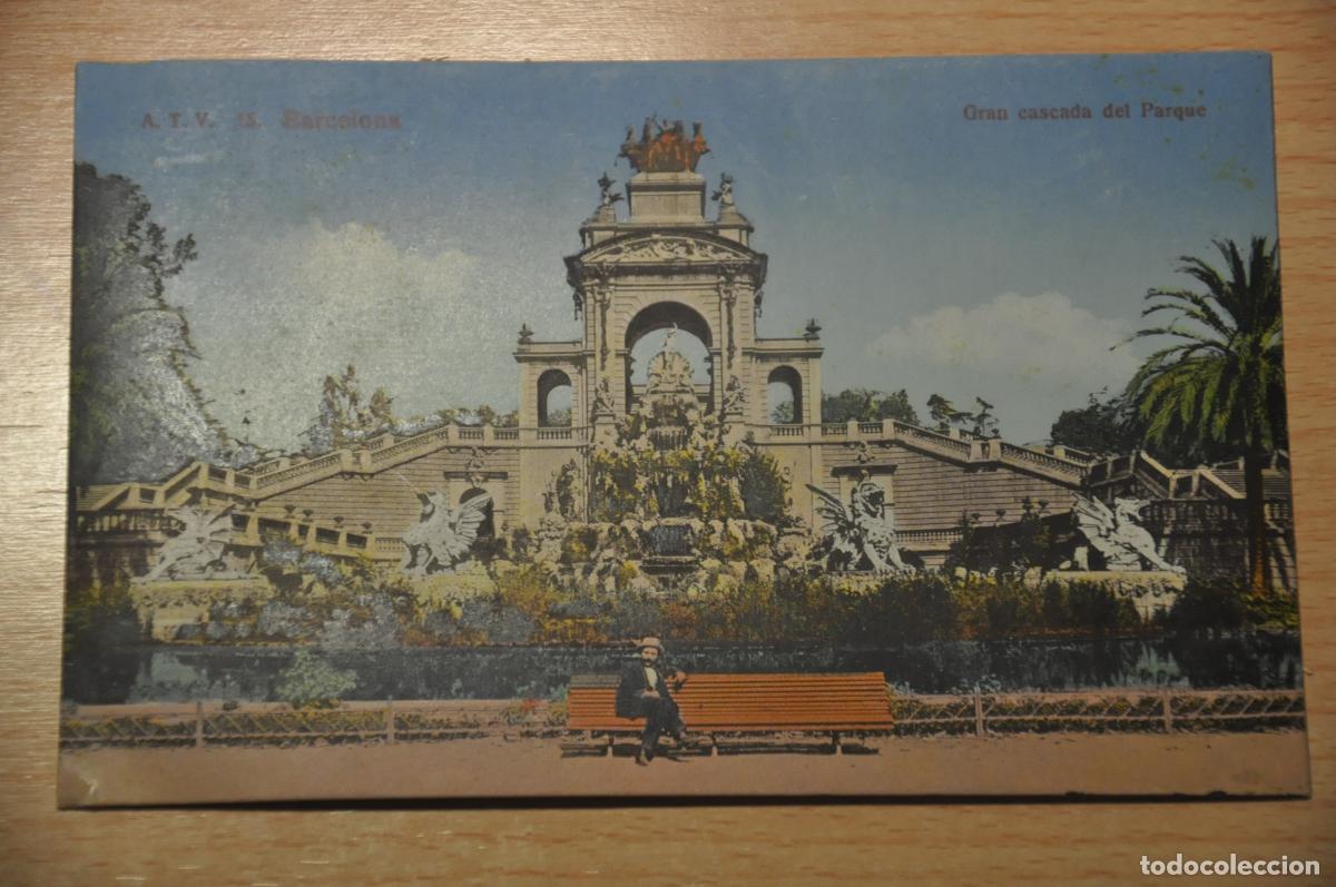 Postales: postal coloreada barcelona, gran cascada del parque, atv 15