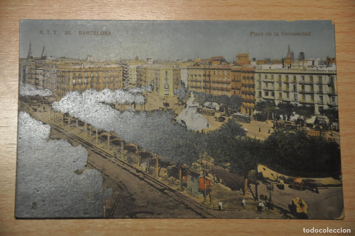 Postales: postal coloreada barcelona, plaza de la universidad, atv 30