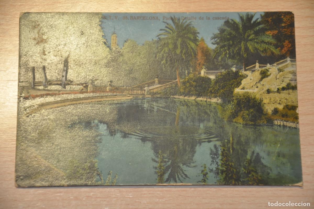 Postales: postal coloreada barcelona, parque detalle de la cascada, atv 36