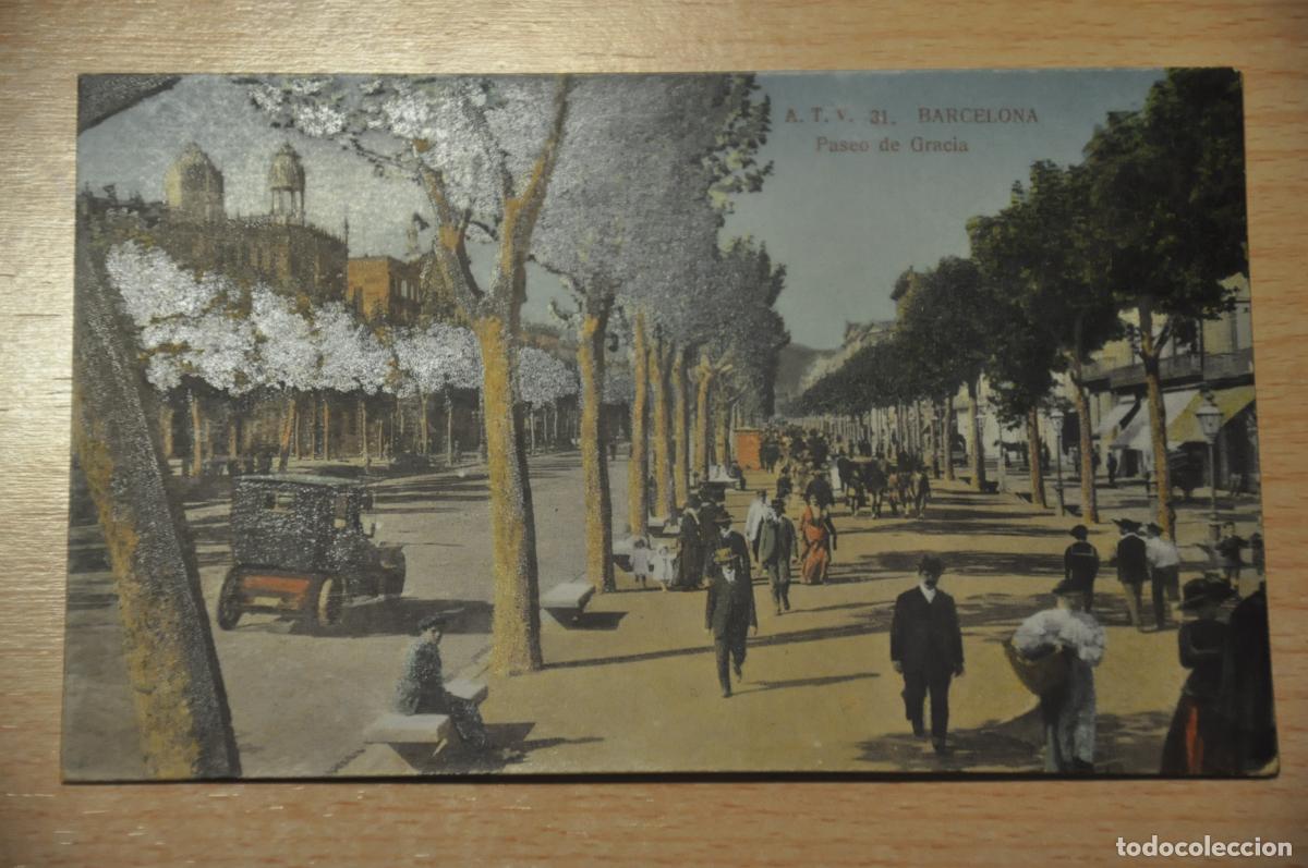 Postales: postal coloreada barcelona, paseo de gracia, atv 31