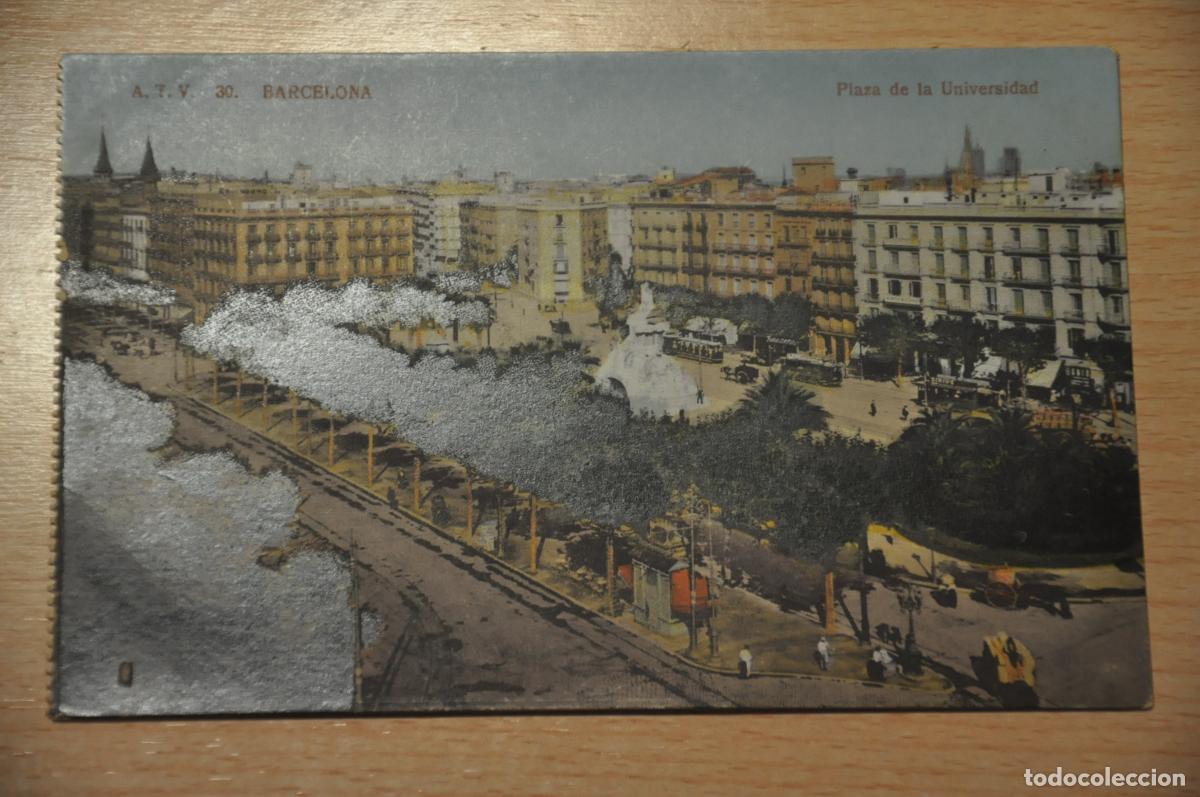 Postales: postal coloreada barcelona, plaza de la universidad, atv 30
