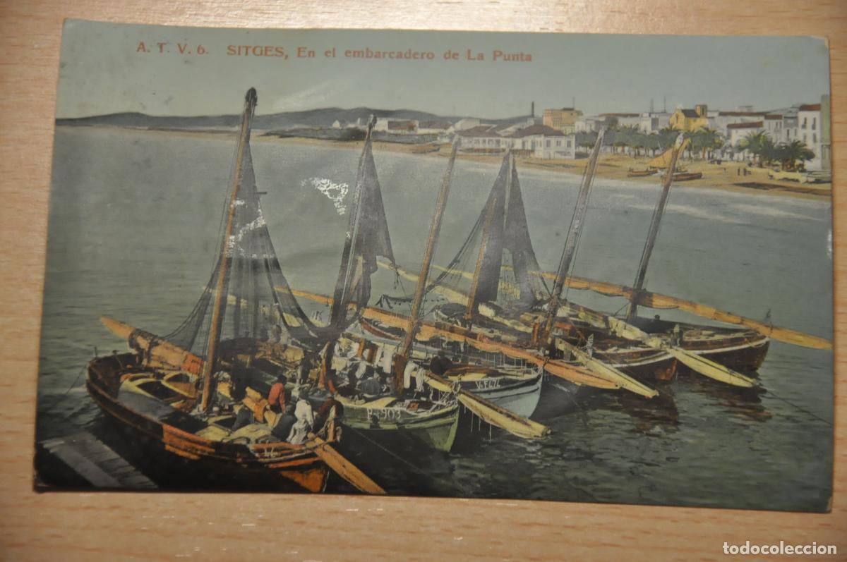 Postales: postal coloreada sitges, en el embarcadero de la punta, atv 6