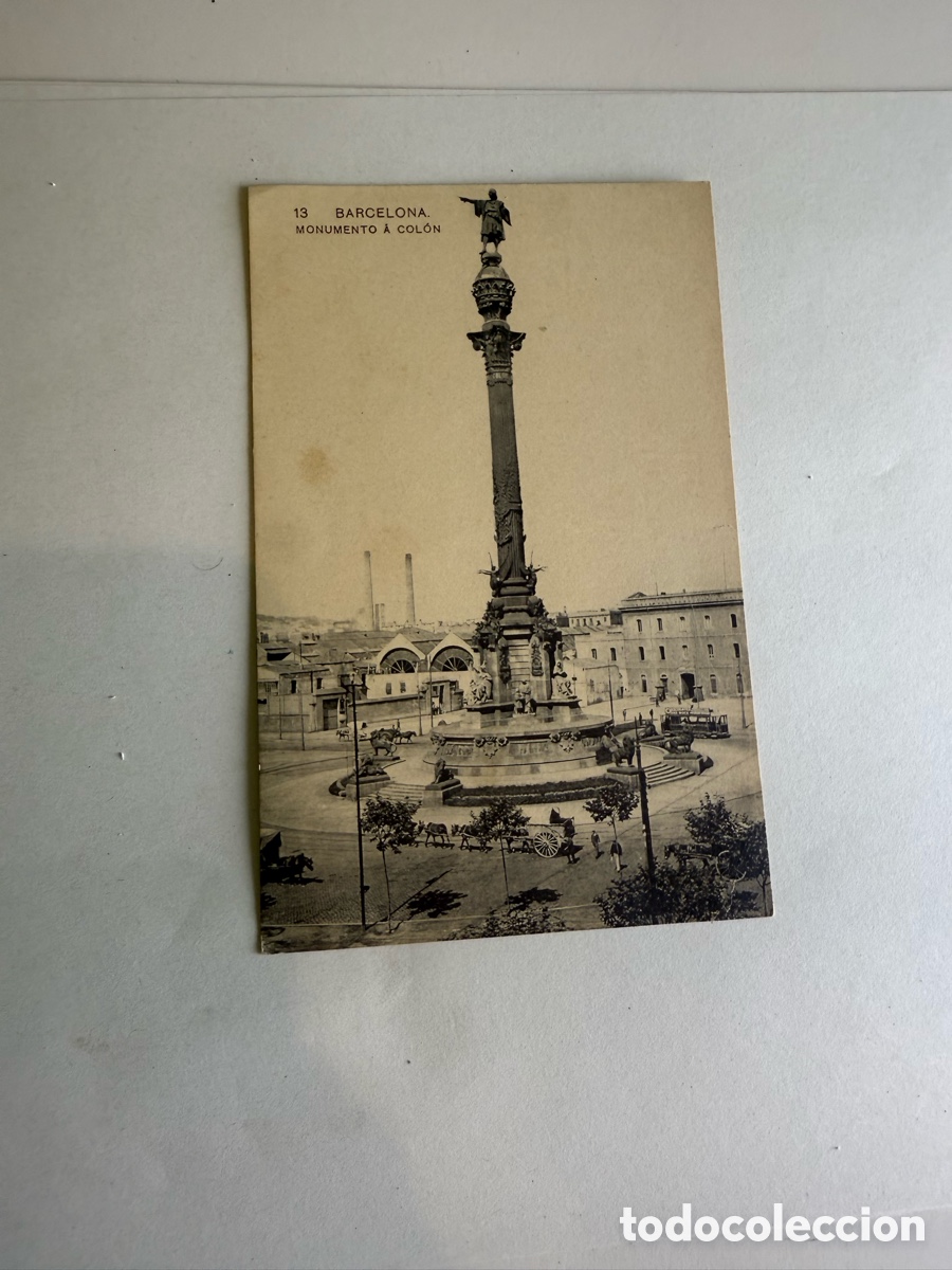 Postales: Barcelona &ndash; Monumento a Col&oacute;n &ndash; Blanco y negro &ndash; c. 1910-1920