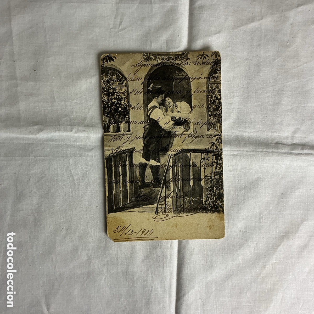 Postales: Postal Rom&aacute;ntica &ndash; Escena costumbrista con madre e hijo &ndash; Blanco y negro -1904