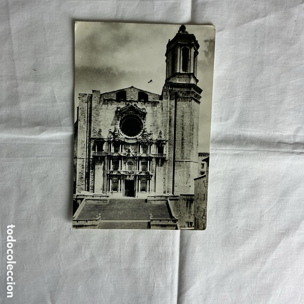 Postales: Postal Gerona &ndash; Escalera de la Catedral &ndash; Blanco y negro &ndash; Original de la &eacute;poca