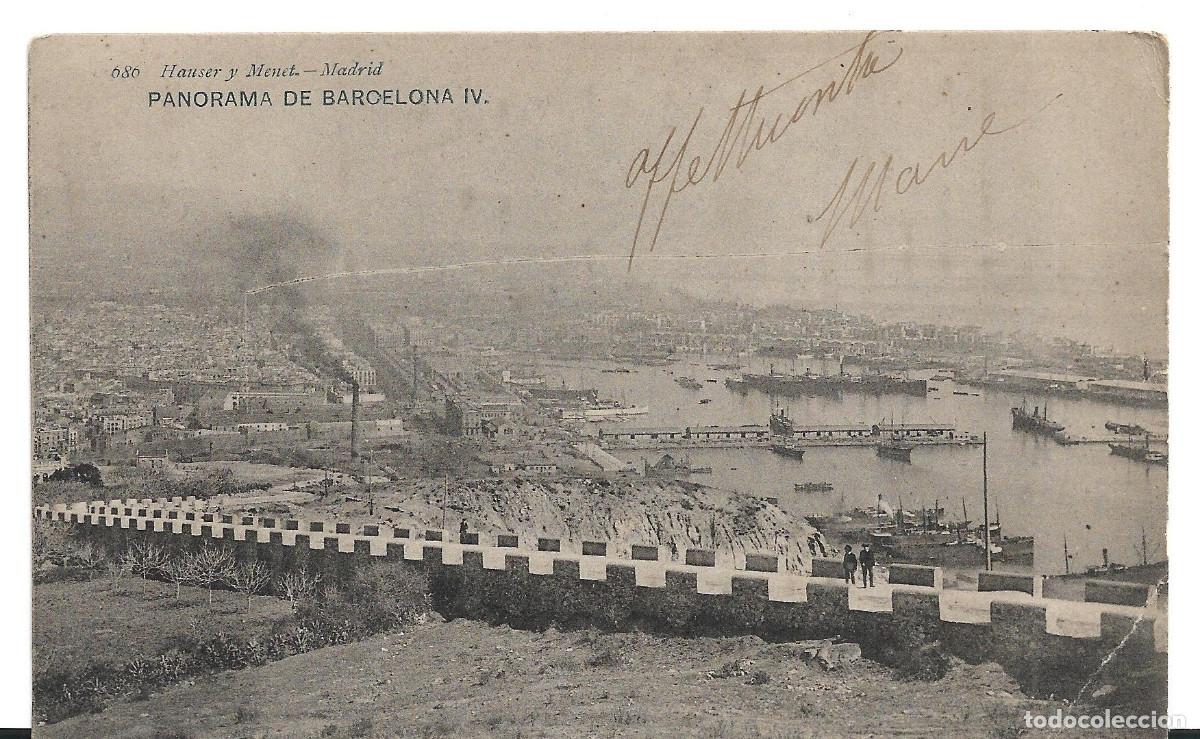 Postales: BARCELONA - PANORAMA DE BARCELONA IV - POSTAL ESCRITA Y CIRCULADA EN 1913. HAUSER Y MENET N&Uacute;M. 686.