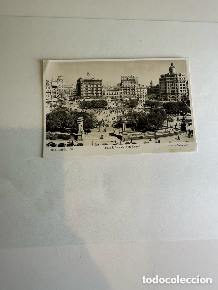 Postales: Postal Barcelona 1952 Plaza de Catalu&ntilde;a Blanco y negro Original de la &eacute;poca