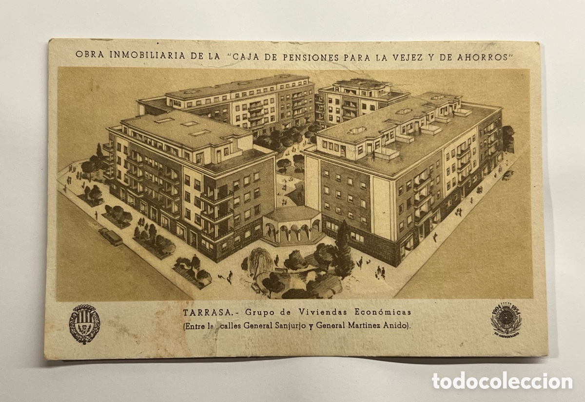 Postales: TARRASA (Barcelona) Postal Grupo de viviendas econ&oacute;micas. Caja de Pensiones (1904-1954) DA&Ntilde;ADA