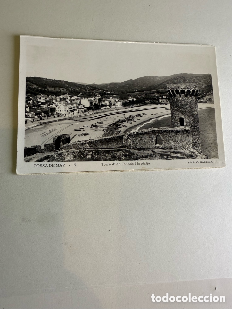 Postais: Postal Tossa de Mar &ndash; Torre d&rsquo;en Joan&agrave;s i la platja &ndash; Blanco y negro &ndash; Original de la &eacute;poca 1950