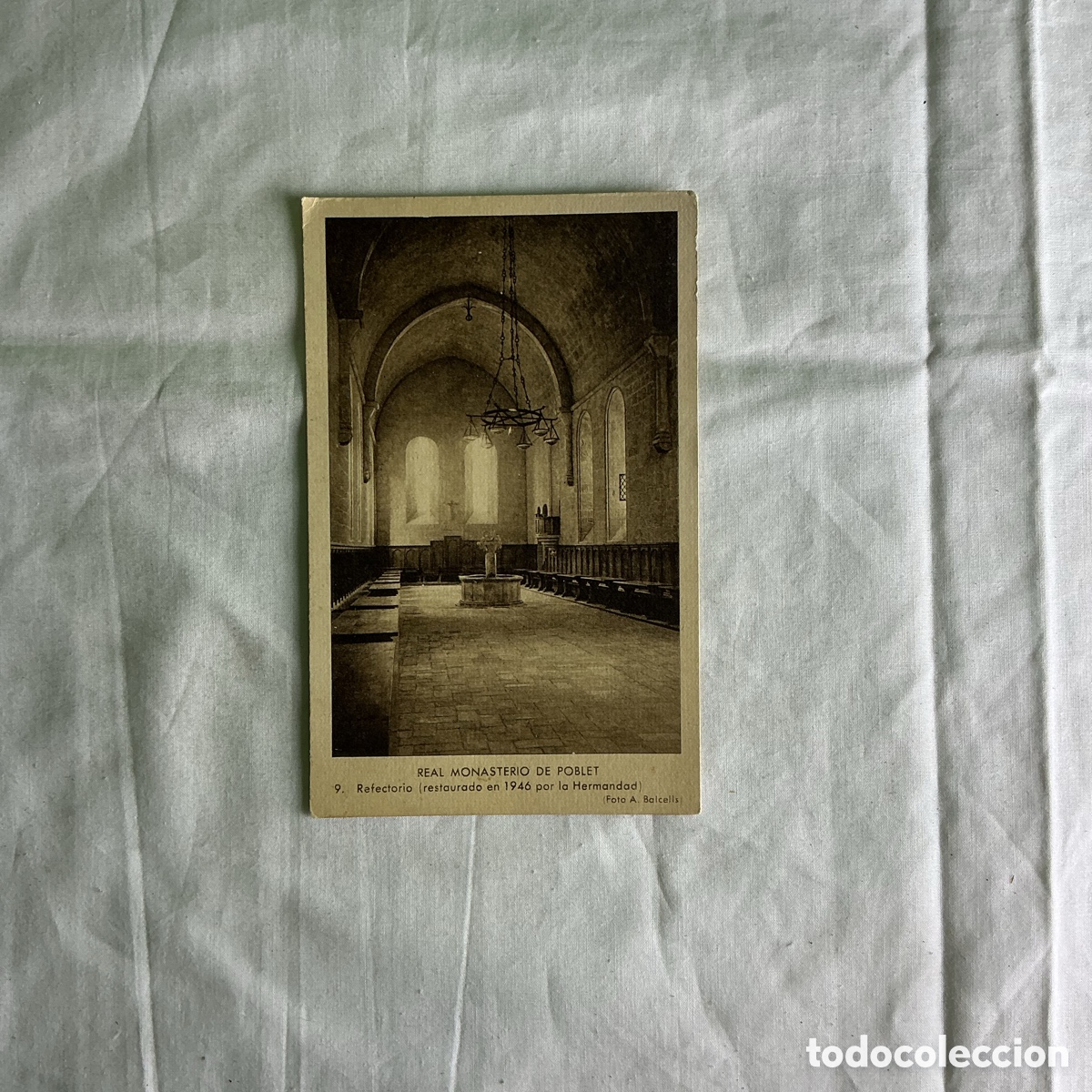 Postales: Postal Real Monasterio de Poblet Refectorio Blanco y negro Original de la &eacute;poca 1940-1950