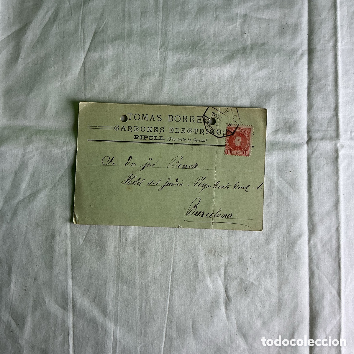 Postales: Tarjeta postal comercial Tom&agrave;s Borrell Carbones El&eacute;ctricos Ripoll 1909 Original de la &eacute;poca