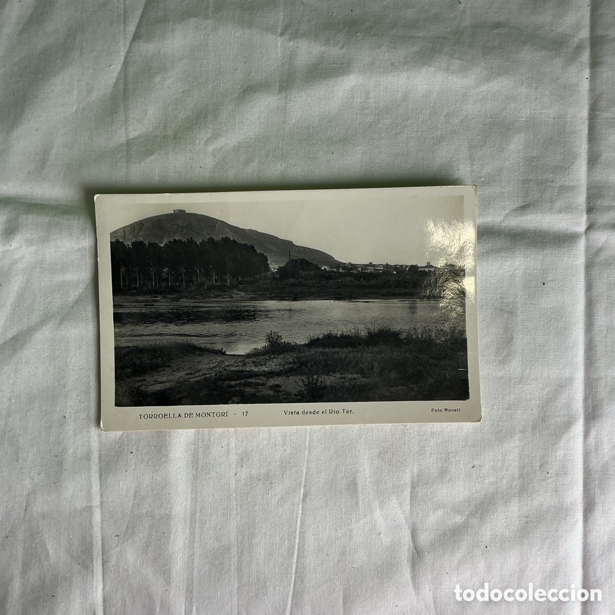 Postales: Postal Torroella de Montgr&iacute; Vista desde el R&iacute;o Ter Blanco y negro Original de la &eacute;poca 1951