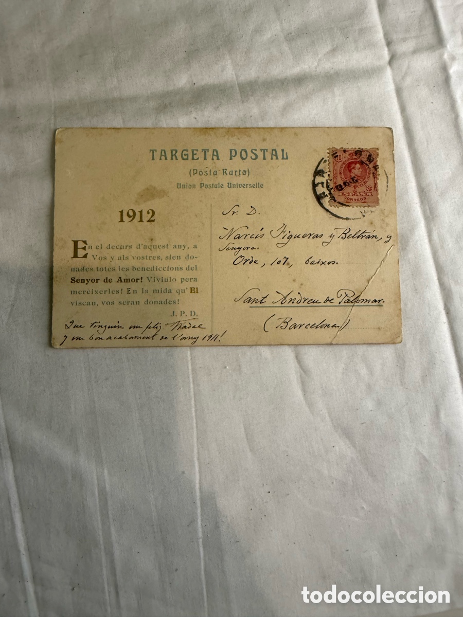 Postales: Postal Felicitaci&oacute;n A&ntilde;o Nuevo 1912 Color Original de la &eacute;poca