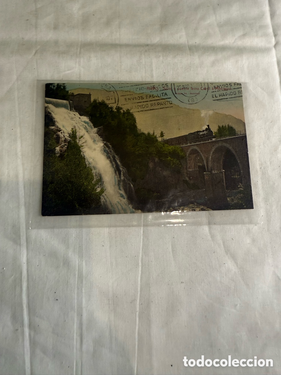 Postales: Postal Ribes de Freser Salto y Puente Ferrocarril Color 1927