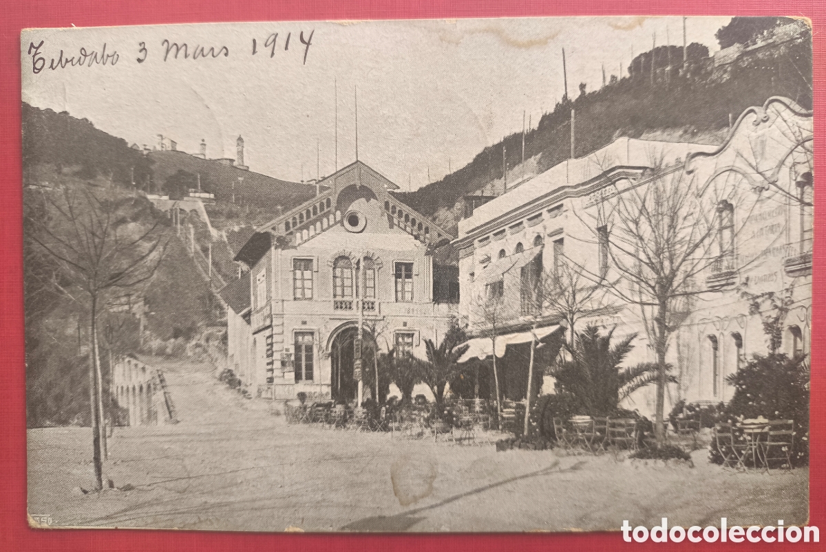 Postales: TIBIDABO ESTACI&Oacute; FUNICULAR PLA&Ccedil;A DR. ANDREU POSTAL CIRCULADA FOTOTIPIA BARCELONA C. 1914