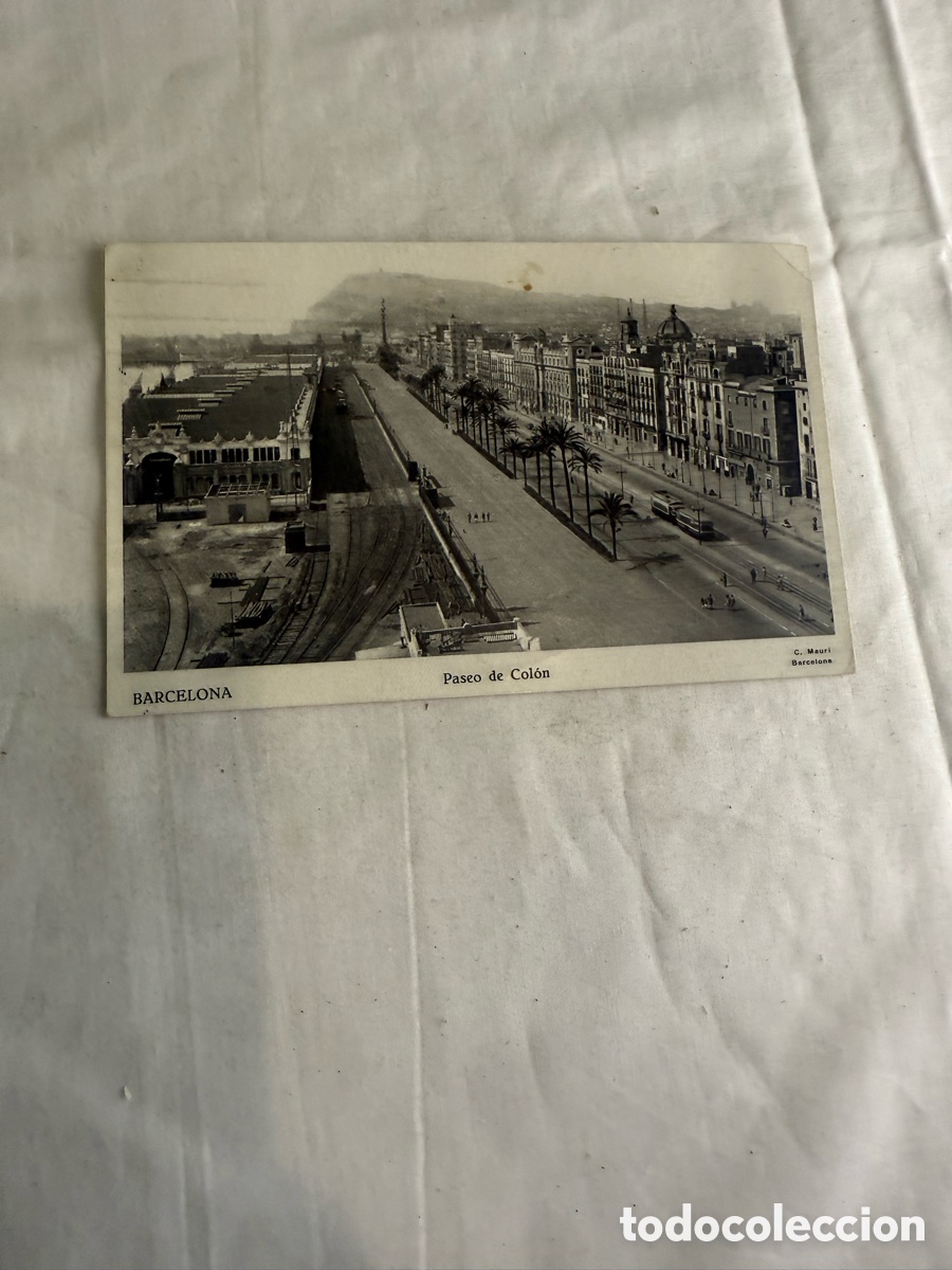 Postales: Postal Barcelona Paseo de Col&oacute;n Blanco y negro Original de la &eacute;poca Circulada
