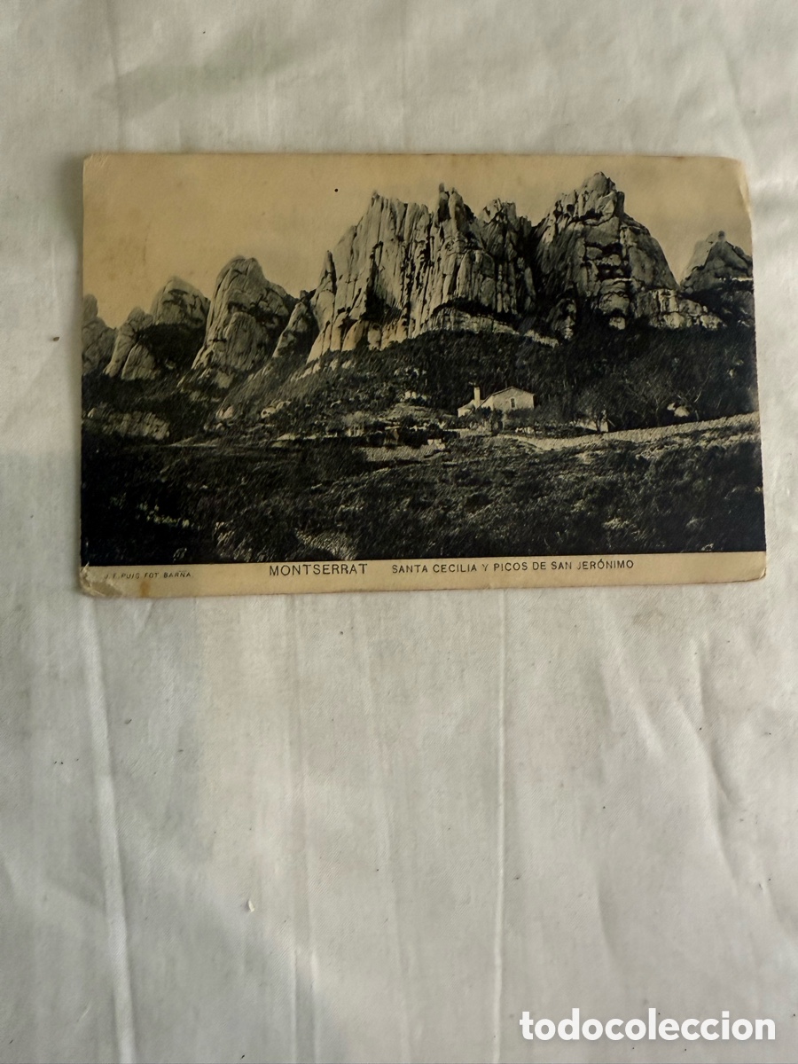 Postales: Postal Montserrat Santa Cec&iacute;lia y Picos de San Jer&oacute;nimo blanco y negro original de la &eacute;poca