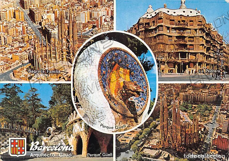 Postales: Varias im&aacute;genes de construcciones del arquitecto Gaud&iacute; (Barcelona), Sin circular, a&ntilde;os 70