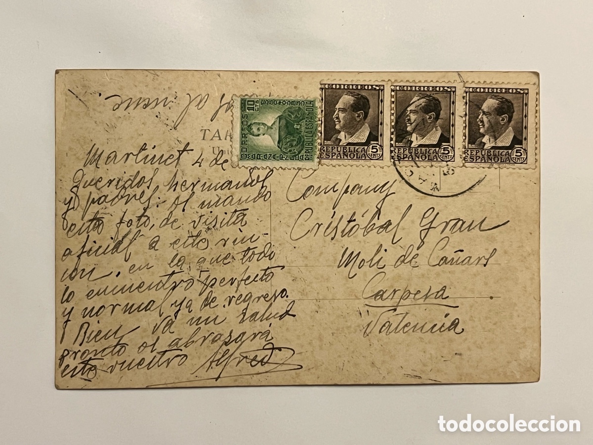 Postales: POSTAL durante la Rep&uacute;blica Circulada de MARTINET Lleida. a CARPESA, Mol&iacute; de Ca&ntilde;ars.. (a.1937)
