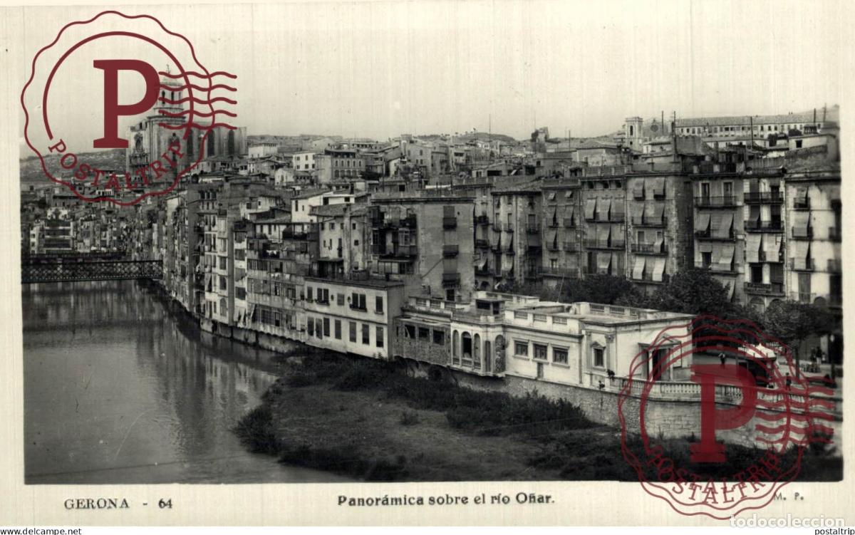 Postkarten: GERONA. GIRONA. PANORAMICA SOBRE EL RIO O&Ntilde;AR.