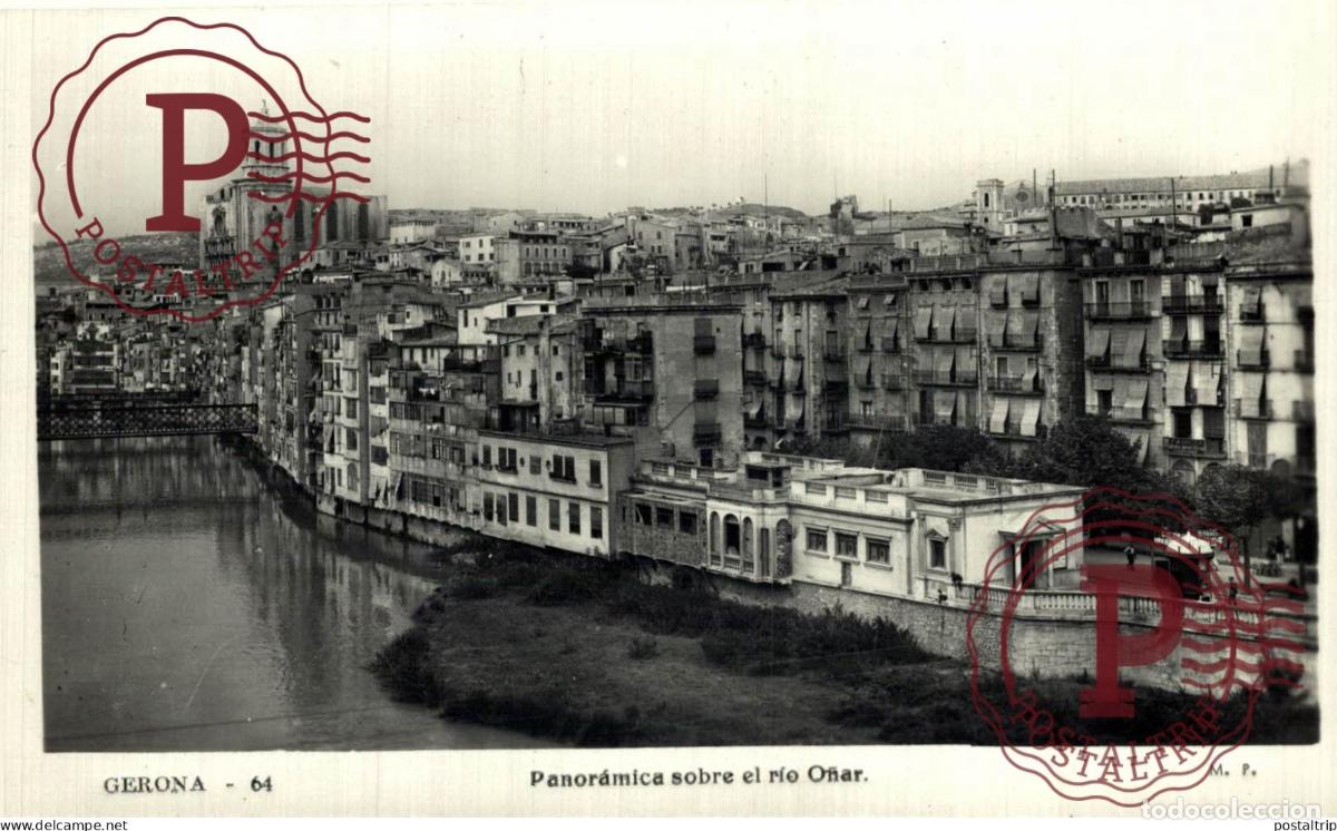 Postkarten: GERONA. GIRONA. PANORAMICA SOBRE EL RIO O&Ntilde;AR.