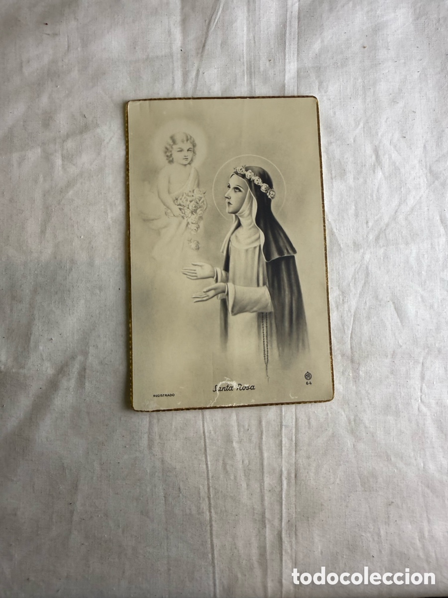Postales: Postal Santa Rosa 1945 &ndash; Estampa religiosa con dedicatoria manuscrita en catal&aacute;n