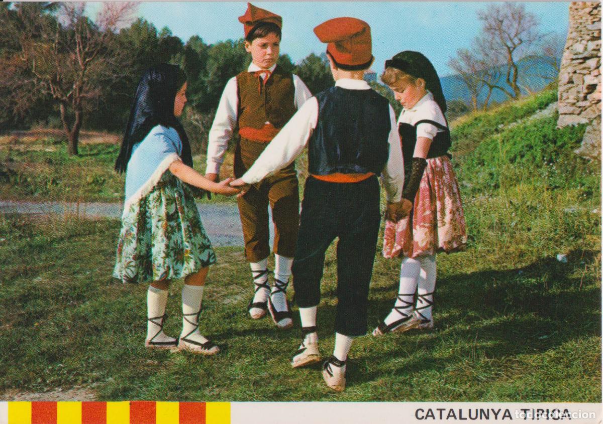 Postales: CATALUNYA T&Iacute;PICA, NI&Ntilde;OS CON TRAJES REGIONALES BAILANDO LA SARDANA - J.ALEBESQUE N&ordm;14 - ESCRITA