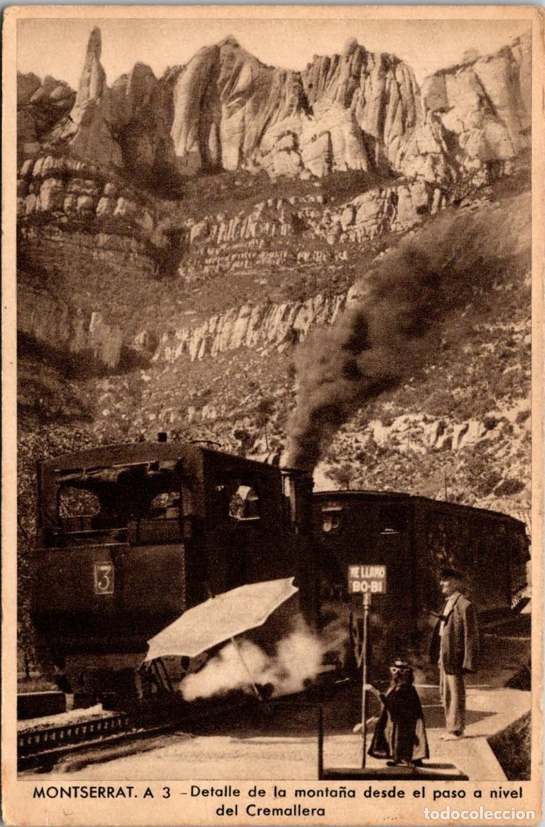 Postales: Montserrat - Detalle de la monta&ntilde;a desde el paso a nivel del Cremallera - Rieusset A 3 - 145x96mm