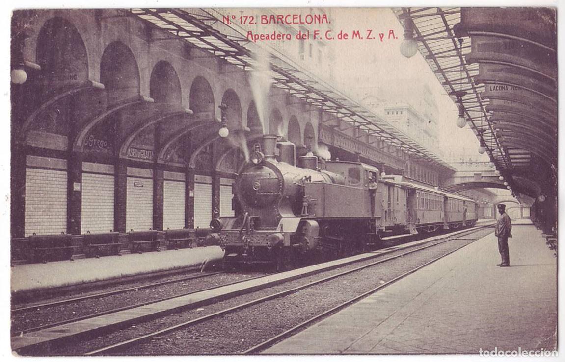 Postales: Barcelona: Apeadero del Ferrocarril de M.Z. y A. Thomas. Circulada (A&ntilde;os 10)
