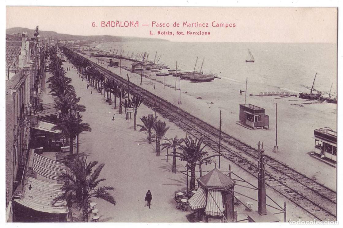 Postales: Badalona (Barcelona): Paseo de Mart&iacute;nez Campos. L. Roisin. No circulada (A&ntilde;os 20)