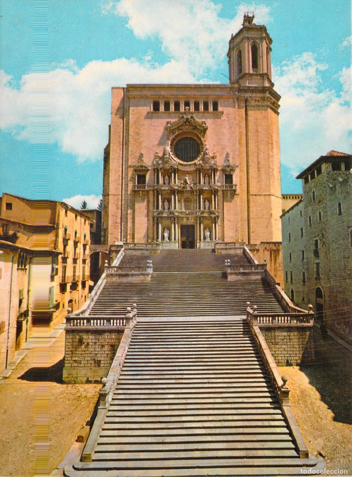 Postales: Postal de la Catedral de Girona, arquitectura hist&oacute;rica en Catalu&ntilde;a