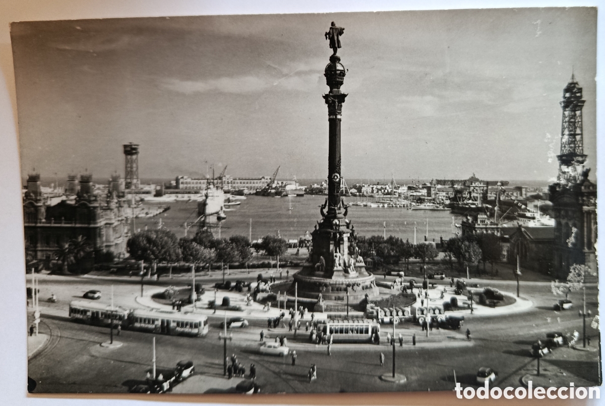 Postales: POSTAL FOTOGRAFICA BARCELONA. MONUMENTO A COLON Y PUERTA DE LA PAZ.