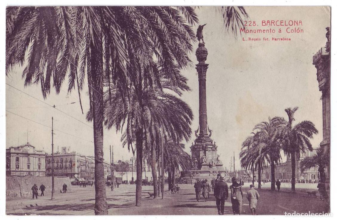 Postales: Barcelona: Monumento a Col&oacute;n. L. Roisin. Circulada (A&ntilde;os 20)
