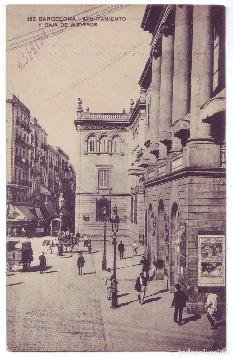 Postales: Barcelona: Ayuntamiento y Caja de Ahorros. Miss&eacute; Hs. Circulada (A&ntilde;os 20)