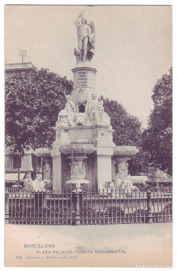 Postales: Barcelona: Plaza Palacio Fuente Monumental. Hauser y Menet. Sin dividir. No circulada(Anterior 1905)