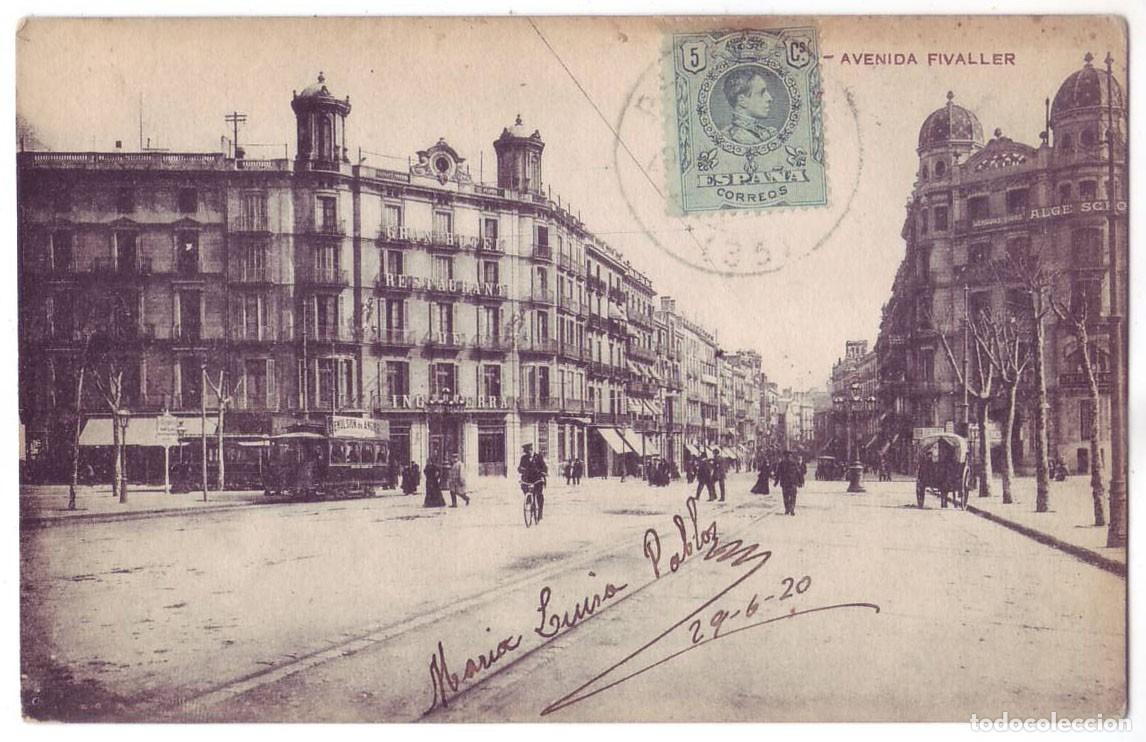 Postales: Barcelona: Avenida Fivaller. No consta editor. Clubs Cart&oacute;filos. Circulada (A&ntilde;os 10)
