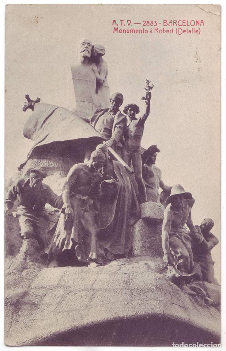 Postales: Barcelona: Monumento a Robert (Detalle).&Aacute;ngel Toldr&aacute; Viazo A.T.V.. Circulada (A&ntilde;os 10)