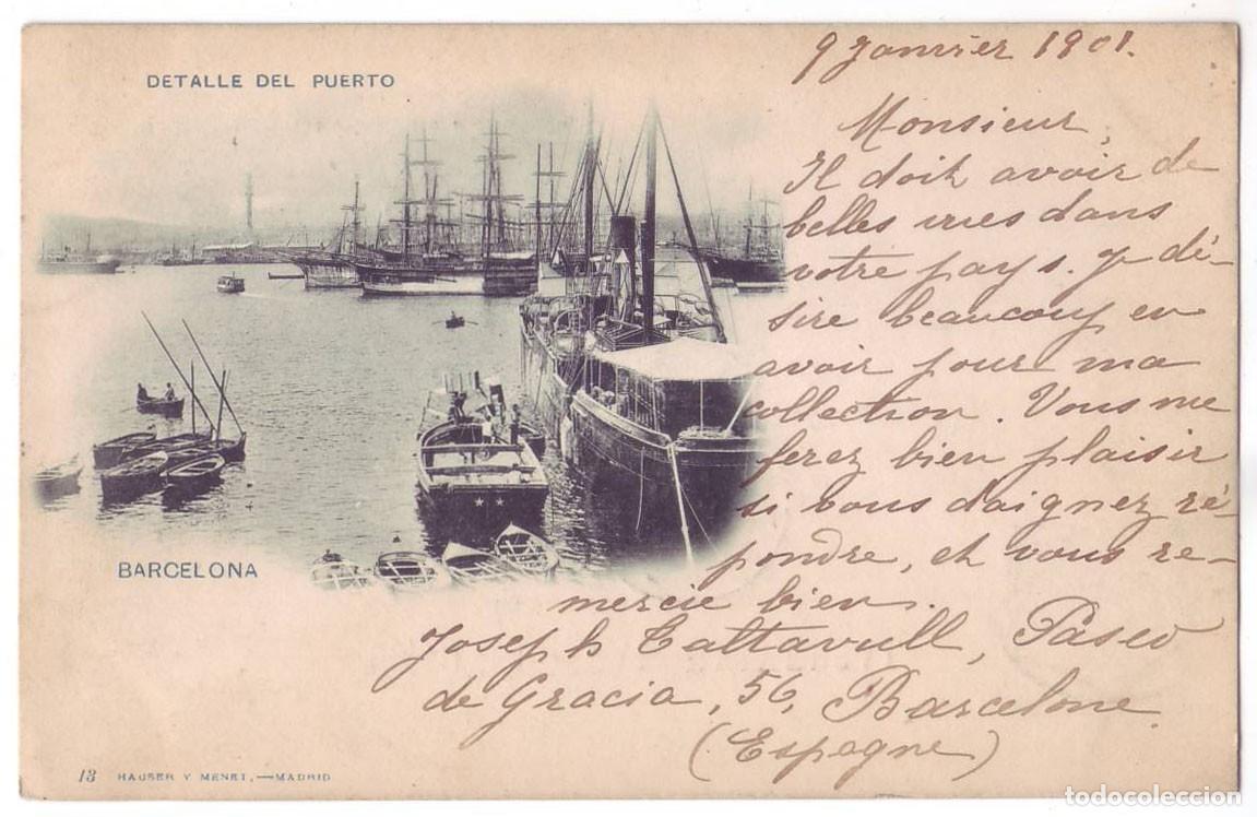 Postales: Barcelona: Detalle del Puerto. Hauser y Menet. Sin dividir. Circulada (Anterior 1905)